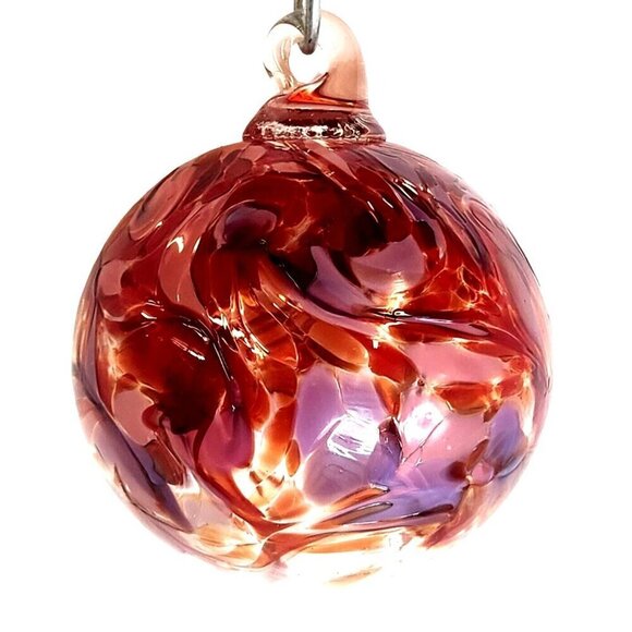 5" Hand-Blown Glass Ornament With Swirled Red & Purple Design - Picture 2 of 11